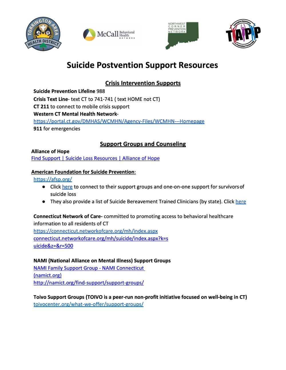 Suicide Postvention Support Resources Suicide Postvention Support Resources